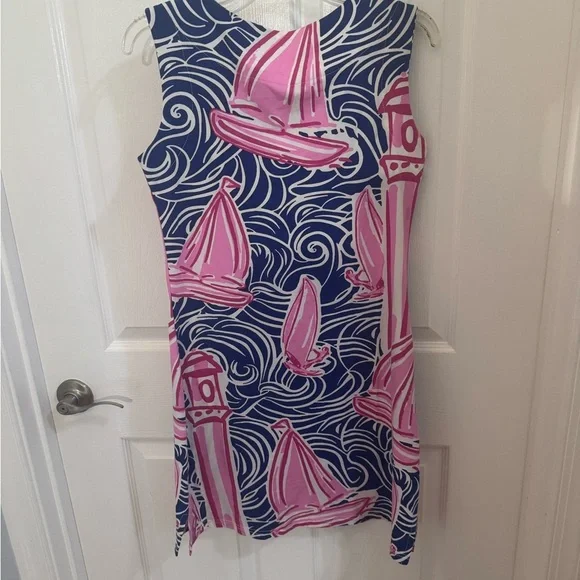 Barbara Gerwit Nautical Pink and Blue Sleeveless Dress Tropical Nautical - Picture 2 of 5